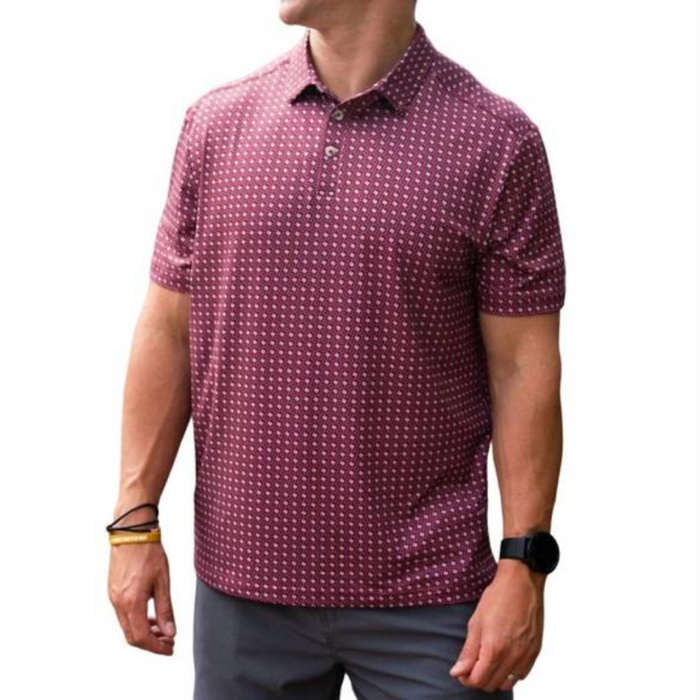 BURLEBO Polo Shirt Maroon Grey Texas All Over Print Performance Golf - Picture 3 of 10